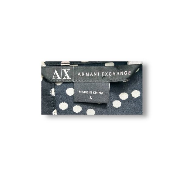 Armani Exchange S Black Beige Dress Ruffle Sleeves Polka Dot Elastic Waist Party - Picture 8 of 9